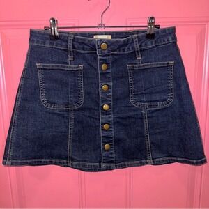 Altar'd State Womens Dark Wash Button Front Denim A-Line Mini Skirt Size Small‎